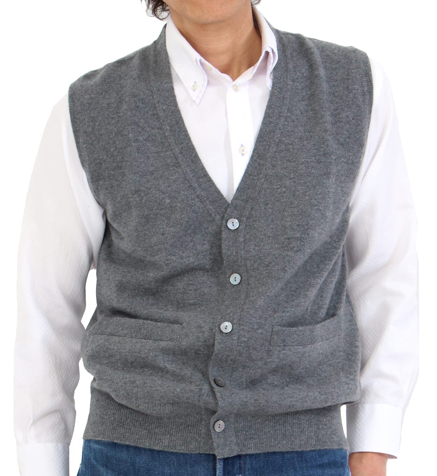 ホワイト カシミヤベスト ボタン付き Amazon | [ゴビ] カシミヤ100％ メンズ ボタン ベスト カラー